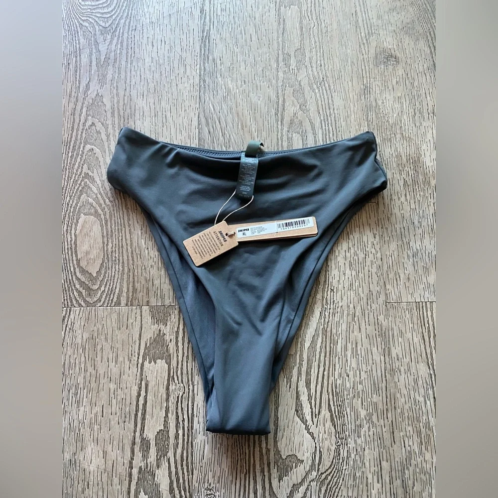 Skims Mid Waist Swim Bottom in Gunmetal NWT